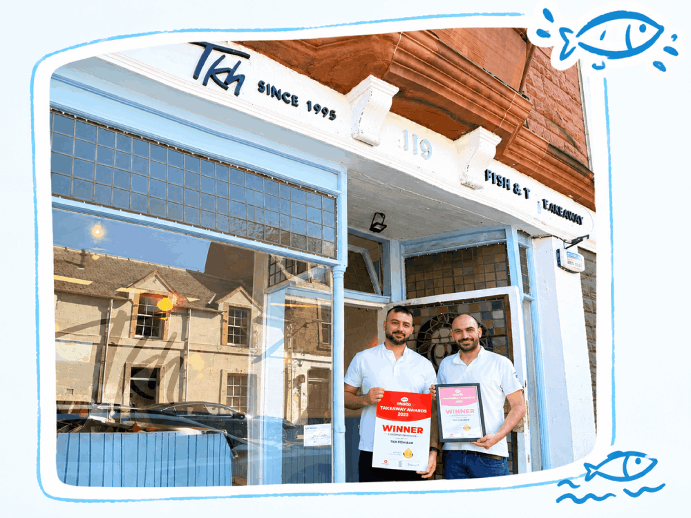 TKH Fish Bar staff celebrating their Takeaway Awards 2025 win in North Berwick